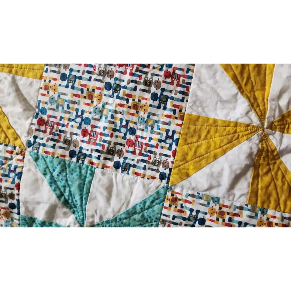 Alpha-Bots Print by Danielle Leone Hand Sewn Baby Learning Crib Quilt Nursery